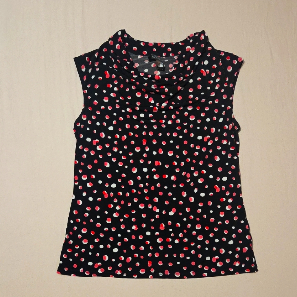 Womens M Kasper Black Top with Pink and White Dots